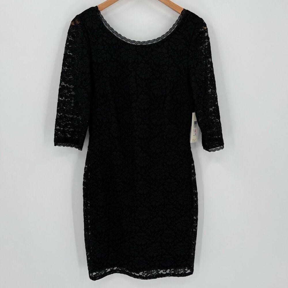 Eliza J Lace Sheath Dress 3/4 Sleeve Above Knee Women 10 Black Business‎ Funeral